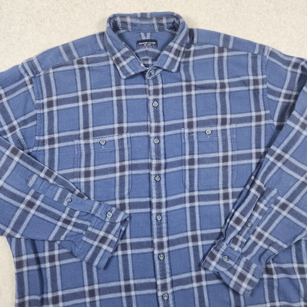 Proper Cloth Shirt‎ Mens 2XL Blue Plaid Button Up Long Sleeve Casual Soft